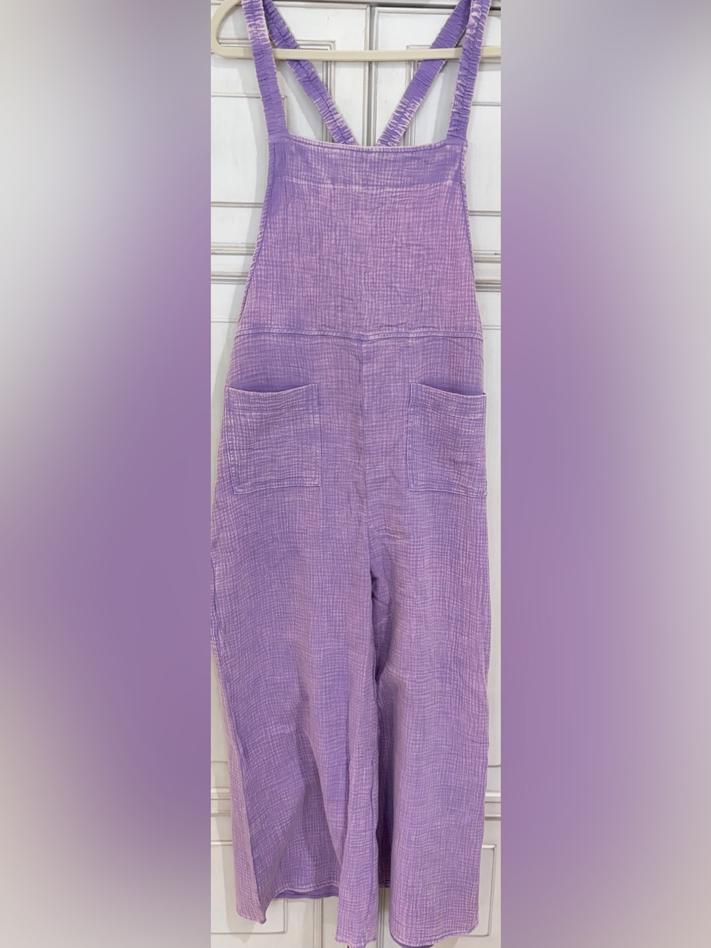 NWOT SZ L/XL Zenana Lavender Textured Women's Jumpsuit with Front Patch Pockets